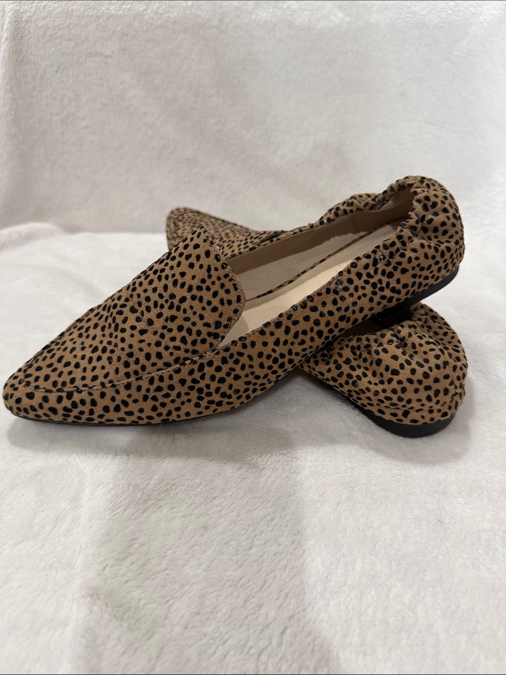 Leopard Print Slip-On Flats in Tan and Black